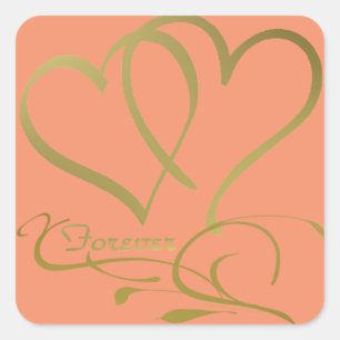 Sticker Carré Couleurs de fond modifiables Forever Hearts Gold