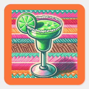 Sticker Carré Couleurs Fêtes de Margaritas Mexicaines Produits d