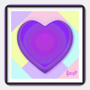 Sticker Carré Couleurs pastel & coeurs violets battre