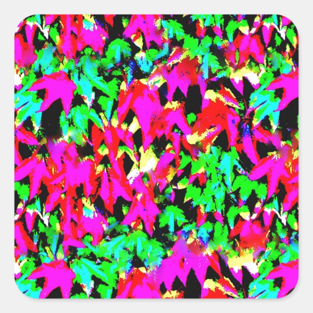 Sticker Carré Couleurs Tendances Feuilles Mur Abstrait (Devant)