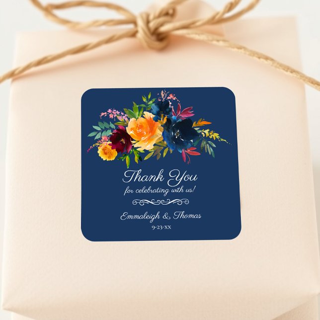 Sticker Carré Couleurs vives Aquarelle Merci floral Favoriser (Créateur téléchargé)