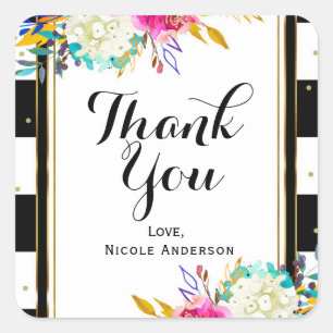 Sticker Carré Couleurs Vives Floral Noir & Blanc Rayures Colorée