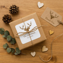 Sticker Carré Country Charm Deer Antler Nom de famille