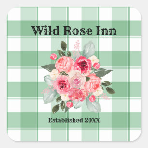 Sticker Carré Country En vichy Wild Roses B & B Custom Farmhouse