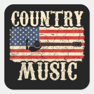 Sticker Carré Country Music Guitar American Flag
