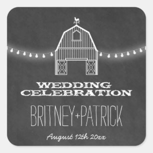 Sticker Carré Country Rustic Chalkboard Grange Mariage Faveurs
