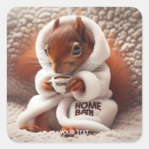 Sticker Carré Coupe de café Imaginaire Cute Squirrel