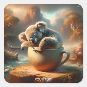 Sticker Carré Coupe de Thé Cute Koala Imaginaire