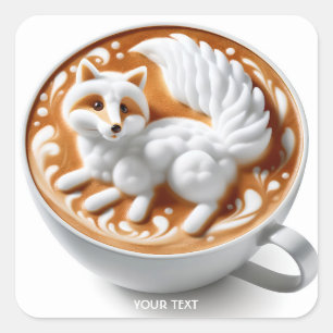 Sticker Carré Coupe Imaginaire Cute Coffee Fox