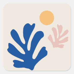 Sticker Carré Couper Les Formes Bleu Feuilles Abstraits Et Solei