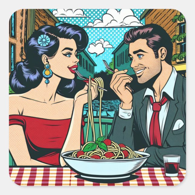 Sticker Carré Couple amoureux | Pop Art (Devant)