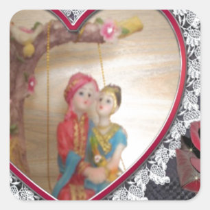 Sticker Carré Couple asiatique de mariage sur une balançoire en