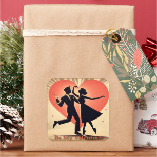 Sticker Carré Couple de danseurs de la Saint-Valentin Mid Centur