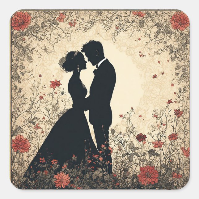 Sticker Carré Couple de mariage romantique (Devant)
