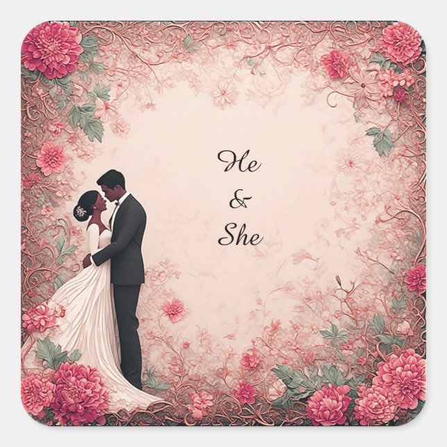 Sticker Carré Couple de mariage romantique (Devant)