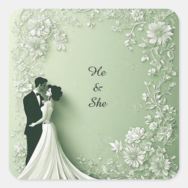 Sticker Carré Couple de mariage romantique (Devant)