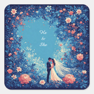 Sticker Carré Couple de mariage romantique dans un jardin fleuri