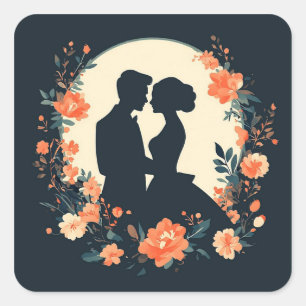 Sticker Carré Couple de mariage romantique dans un jardin fleuri