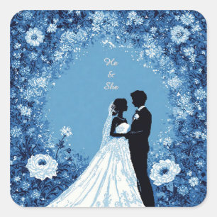Sticker Carré Couple de mariage romantique dans un jardin fleuri