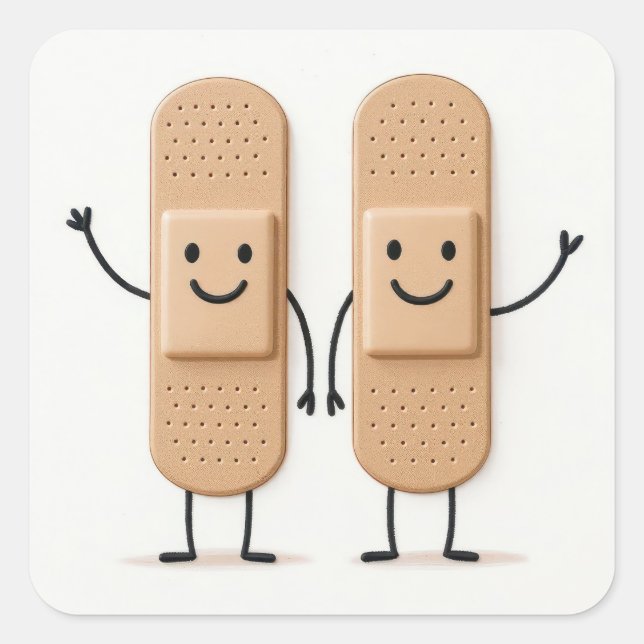 Sticker Carré Couple de personnages bâtons avec bandage qui agit (Devant)