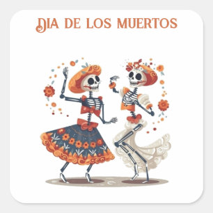 Sticker Carré Couple de squelettes dansants personnalisés Día de