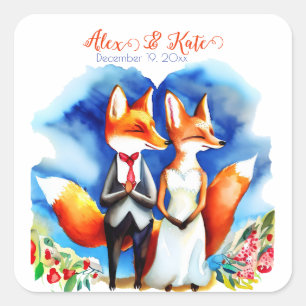 Sticker Carré Couple Fox mou Mariage romantique