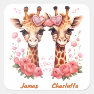 Sticker Carré Couple Giraffe personnalisé pour la Saint-Valentin