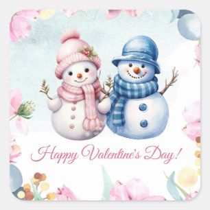 Sticker Carré Couple Heureuse Sainte-Valentin mignon Snowman