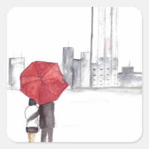 Sticker Carré Couple parapluie rouge New York cool à la mode bel