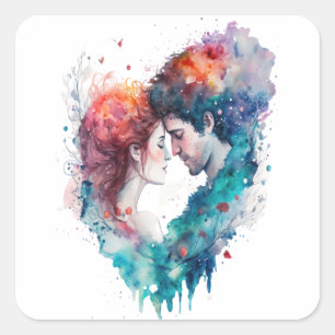 Sticker Carré Couple romantique mignonne Amour Saint Valentin