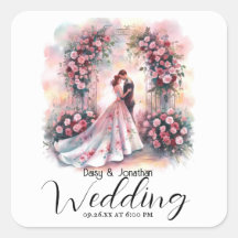 couple romantique sous mariage d'arc fleuri