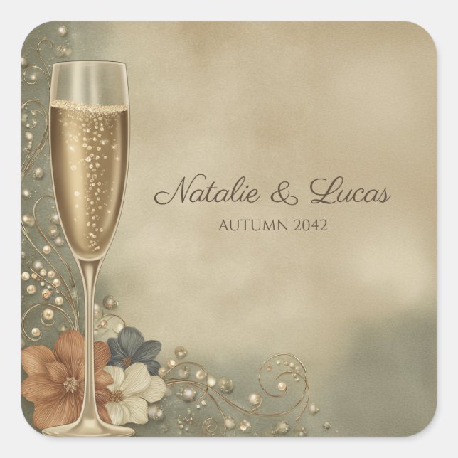 Sticker Carré Couple’s Champagne Floral Wedding Shower (Devant)