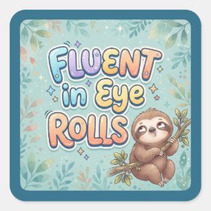 Sticker Carré Courant en Roulement d'Yeux Paresseux Drôle et