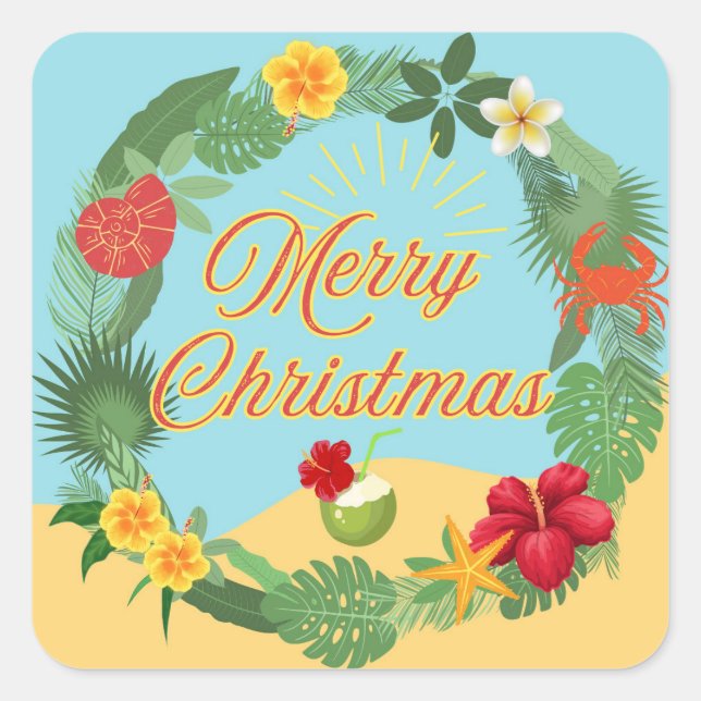 Sticker Carré Courbe de Noël tropicale (Devant)