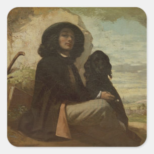 Sticker Carré Courbet avec son chien noir, 1842