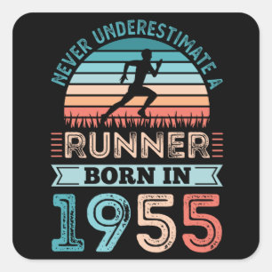 Sticker Carré Coureur né en 1955 70e anniversaire Gift Running D