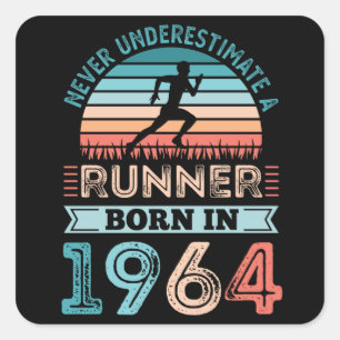Sticker Carré Coureur né en 1964 60e anniversaire Gift Running 