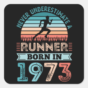 Sticker Carré Coureur né en 1973 50e anniversaire Gift Running 