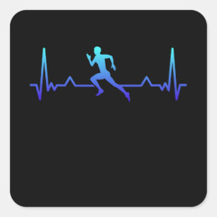 Sticker Carré Courir Jogging Fitness Heartbeat Cadeau