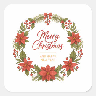 Sticker Carré Couronne autocollante de Noël joyeux – Vacances 