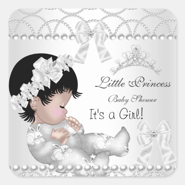 Sticker Carré Couronne Blanche Argentée pour Bébé Princesse Fill (Devant)