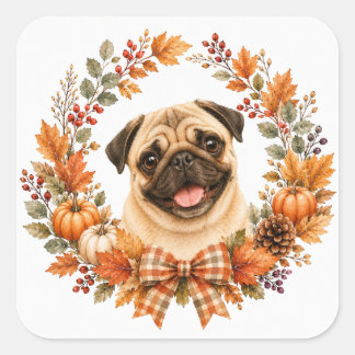 Sticker Carré Couronne d'automne Pug