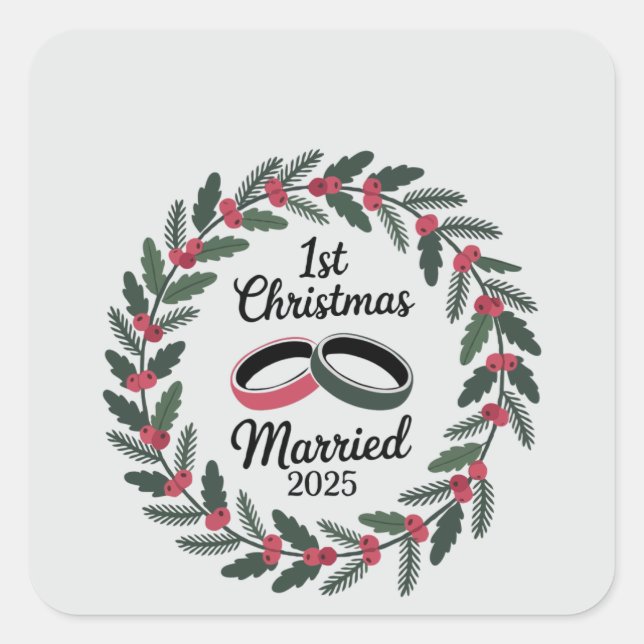 Sticker Carré Couronne de bagues de mariage classiques | 1er Noë (Devant)