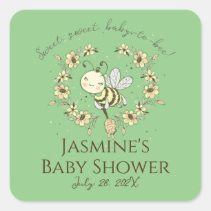 Sticker Carré Couronne de bébé abeille fantaisiste Baby Shower 