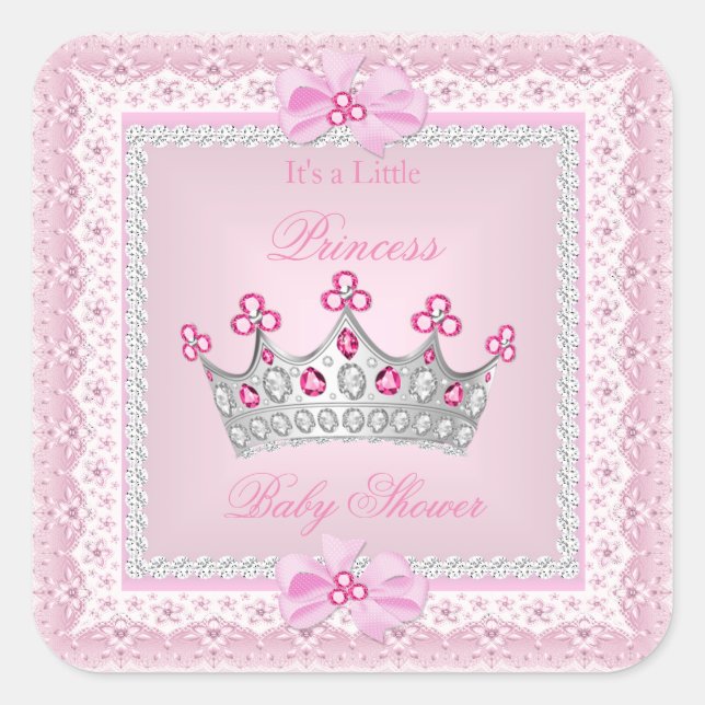 Sticker Carré Couronne de bébé princesse fille rose gemme argent (Devant)
