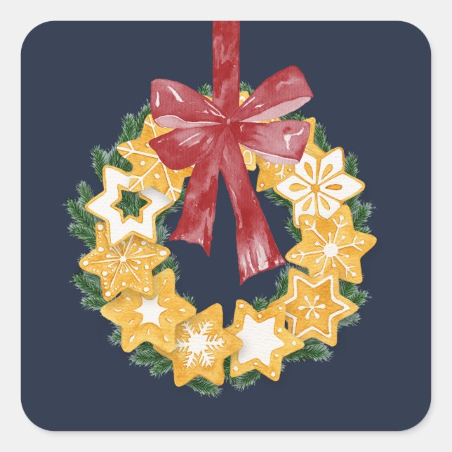 Sticker Carré Couronne de biscuits de Noël avec Arrière - plan g (Devant)