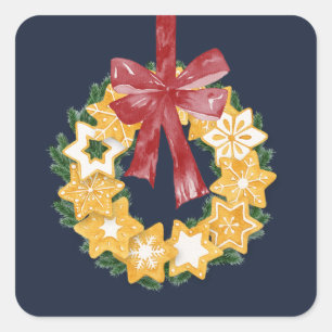 Sticker Carré Couronne de biscuits de Noël avec Arrière - plan g