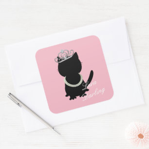 Sticker Carré Couronne de chat Rose Fête de douche