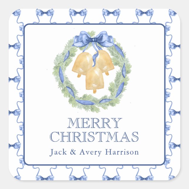 Sticker Carré Couronne de cloche de Noël ou de mariage à l'aquar (Devant)