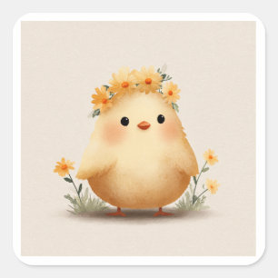 Sticker Carré Couronne de fleurs autocollante de poussin printan